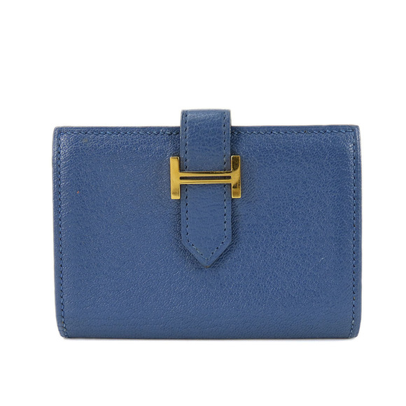 Hermes Business Card Holder/Card Case Bearn Chevre Blue X Stamp Holder Women'... - Picture 1 of 11
